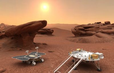 祝融号火星车+着陆器,天问一号火星探测器搭载的中国首辆火星车3D模型