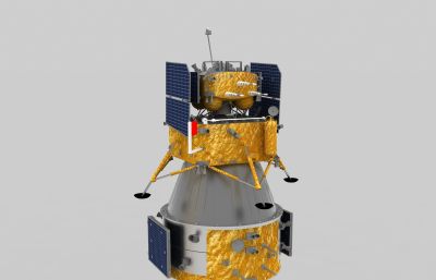 嫦娥五号带上升器,着陆器,返回器,轨道器和长征五号火箭3D模型