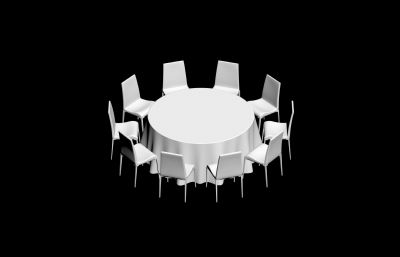 圆桌餐馆宴会餐桌椅组合3D模型