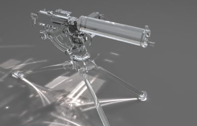 透明钥匙链马克沁重机枪挂件3D模型,mental ray渲染
