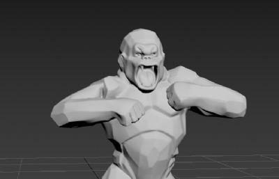 愤怒捶胸的大猩猩3D模型素模,模型为一个整体