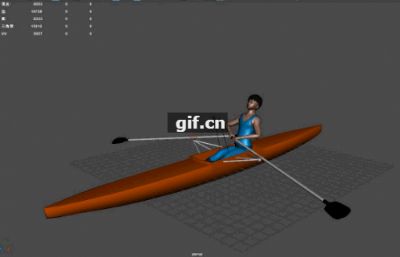 皮划艇,赛艇水上运动maya模型,有划艇动画