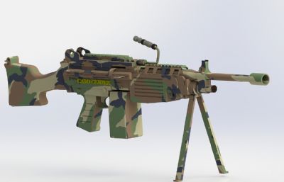 M249自动机枪外观solidworks图纸模型,无零件,无内构