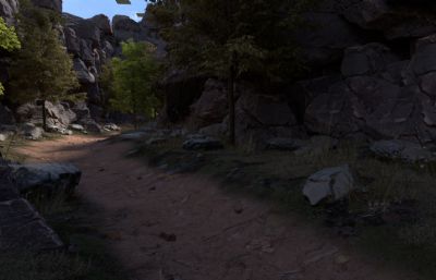 山谷峡谷,悬崖壁,山谷谷底场景maya模型,redshift渲染(网盘下载)
