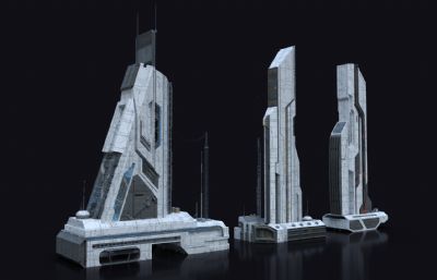 6个赛博朋克未来主义科幻建筑,科幻城市高楼大厦集合模型,MAX,MB,FBX,OBJ,blend多种格式(网盘下载)