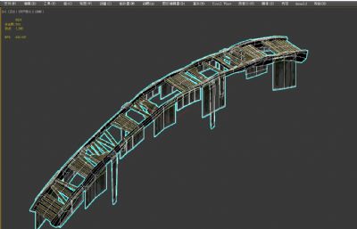 中式古代木桥,破桥,残破石桥3D模型塌陷文件