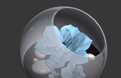 花朵鹅卵石玻璃装饰品摆件3D模型