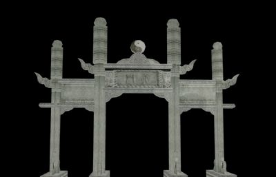 天門牌坊,牌樓大門,中式古建筑3D模型