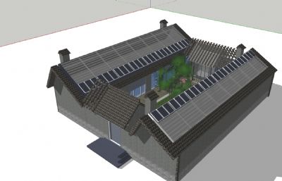 中式居民自建房,庭院房子su模型