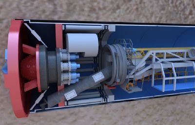 土压平衡顶管机施工原理3D模型
