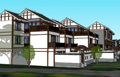 新农村房屋规划设计,中式别墅群SU模型