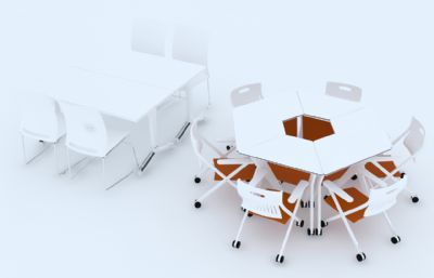 方形办公桌+六边形办公桌3D模型,VRAY材质