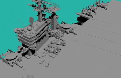 美国航空母舰及甲板飞机3D模型素模