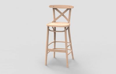 原木实木吧椅3D模型,3DM,OBJ,STL三种格式