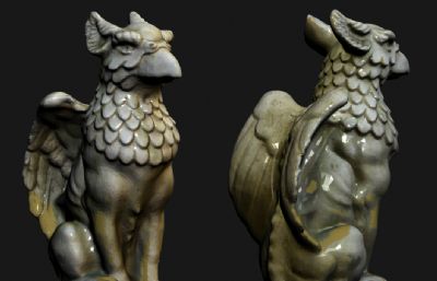 狮身鹰首兽雕塑3D模型,贴图全
