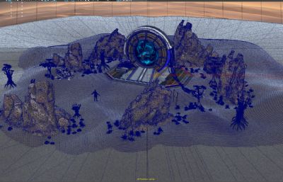 荒漠科幻傳送裝置,沙漠科幻穿越場景,傳送門場景3D模型,MB,FBX,OBJ,MAX,blend,gltf等格式(網盤下載)
