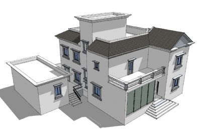 現代農村2層小洋樓,別墅住宅設計SU模型