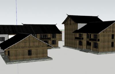 中式特色双层小楼,木房子SU模型