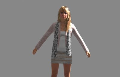 现代秋装女孩3D模型,FBX格式,有贴图