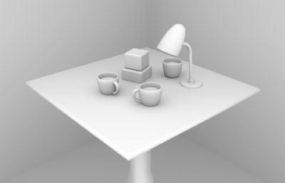 方桌桌面台灯水杯静物maya模型素模,FBX,OBJ等格式