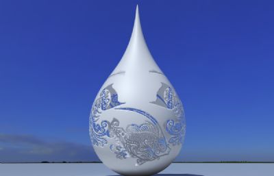 精细镂空鱼水滴造型雕塑,生命之源雕塑3D模型