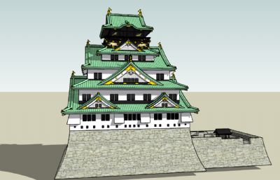 日式大阪町古城堡SU模型