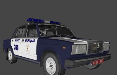 俄罗斯城镇用警车,老式警车C4D模型,有贴图