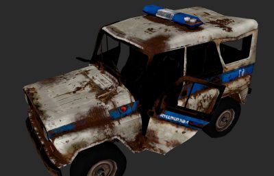 战争游戏里的废弃警车C4D模型低模