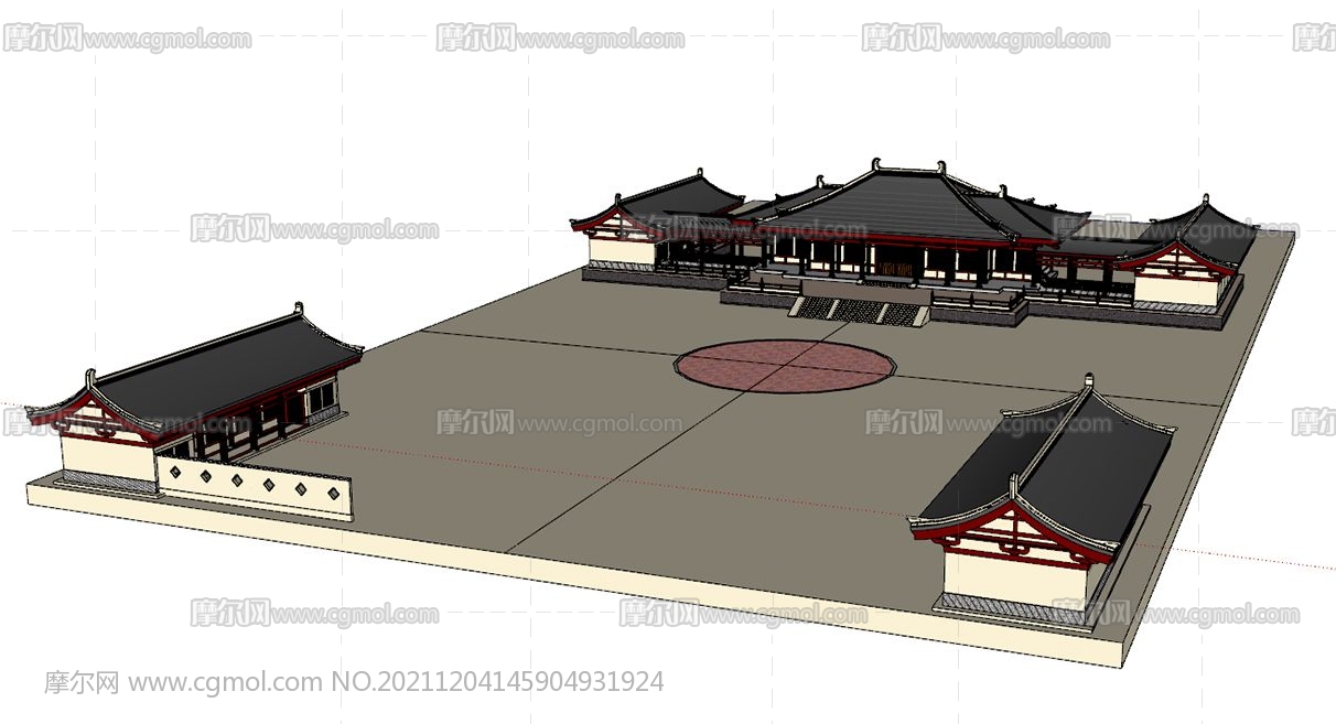 中式徽派寺廟樓閣整體設計SU模型
