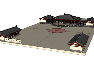 中式徽派寺廟樓閣整體設計SU模型