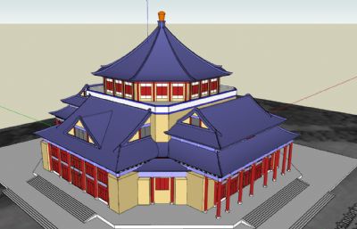 中式風格文化大殿建筑樓SU模型
