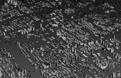 城市级四边面简模,城区建设规划3D模型