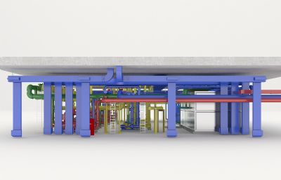 大型水泵房施工完工场景3D模型