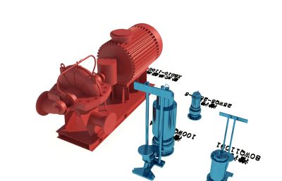 卧式单级消防泵+潜污泵组合3D模型