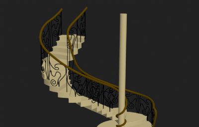 别墅内雕花楼梯3D模型