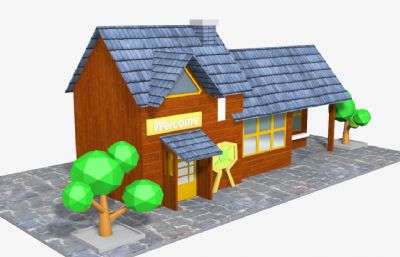 低面房屋建筑,卡通房子3D模型