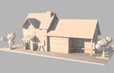 低面房屋建筑,卡通房子3D模型