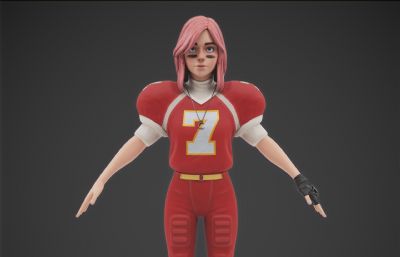 橄榄球女孩3D模型,FBX格式+八猴渲染文件