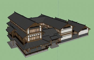 中式书院,府邸住宅SU模型