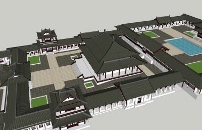 汉唐风寺庙宫殿建筑SU模型