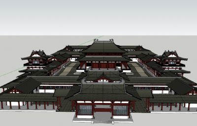 汉唐风寺庙宫殿建筑SU模型