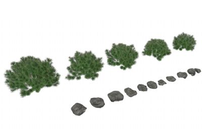 矮木丛,松树灌木+石头3d模型