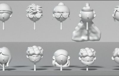 十组不同款式头部模型,C4DIP角色模型,头部配件