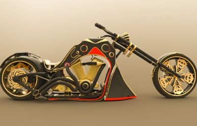 复古朋克风摩托车机车造型3D数模图纸