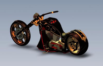 复古朋克风摩托车机车造型3D数模图纸