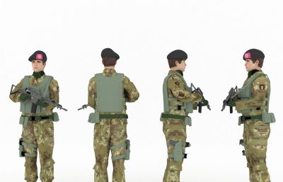 持枪站岗解放军女兵3D模型,skp,max,fbx三种格式