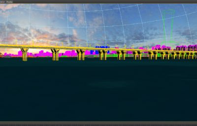 城市跨江大桥整体场景3D模型(网盘下载)