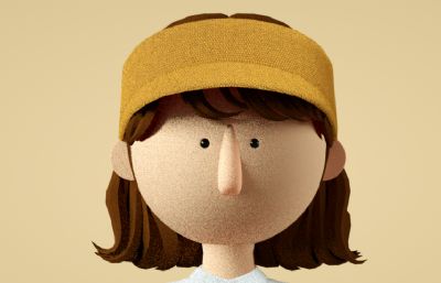 卡通遮阳帽女孩C4D模型,Octane材质渲染