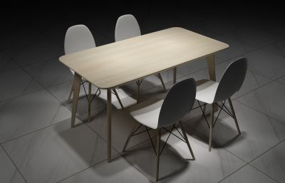 北欧风四人位实木餐桌3D模型