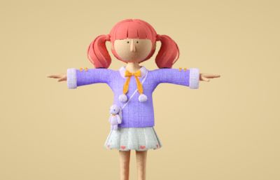 背小兔包包的卡通小女孩C4D模型,Octane渲染